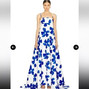 Sau Lee White and Blue Floral Gown